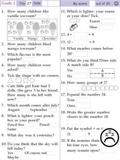 the worksheet for grade 1 students to practice numbers and their skills in order to learn