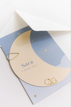 a baby's birth card with the name sara written on it and an envelope