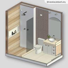 a small bathroom with a toilet, sink and shower in it's own stall