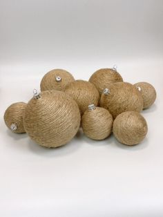 a bunch of balls of yarn sitting next to each other