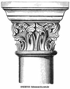 an old fashioned column with decorative designs on the top, vintage line drawing or engraving illustration