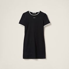 Black Cotton mini-dress | MIU MIU Miu Miu Mini Dress, Miumiu Dress, Miu Miu Dress, Airport Fashion, Dress Cotton, Embroidered Denim, Dress C, Hobo Bag, Mini Black Dress