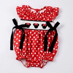 Brand New In Package Polyester Playful Fitted Red Bubble Romper, Playful Red Cotton Bubble Romper, Fitted Red Bubble Romper With Ruffles, Cute Red Cotton Bubble Romper, Minnie Mouse Baby, Matching Sisters, Girls Smock, Sisters Dress, Baby Minnie Mouse