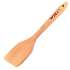 a wooden spatula with the word slow written on it and an oval shaped handle