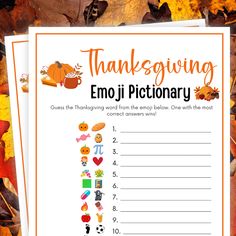 a printable thanksgiving emo dictionary for kids with leaves and pumpkins on the ground