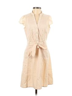 H&M Casual Dress Size: 8 Ivory Dresses - used. 35% Viscose, 33% Cotton, 26% Polymide, 6% Elastane, Wrap, Tie Neck, Knee Length, Short Sleeve | H&M Casual Dress - Wrap: Ivory Dresses - Used - Size 8 Fitted Cream Shirt Dress For Daywear, Fitted Cream Shirt Dress For Summer, Elegant Cream Dress By H&m, Cream Midi Shirt Dress For Spring, Cream Summer Dress For Work, Spring Beige Shirt Dress For Dress Down Occasions, Beige Shirt Dress For Dress Down Spring Occasion, Beige Shirt Dress For Dress Down Spring Events, Beige Spring Shirt Dress For Casual Occasions