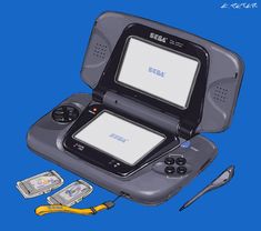 an image of two electronic devices with tools in the case on a blue background,