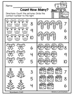 christmas math worksheet for kids to practice counting and number recognition with candy canes