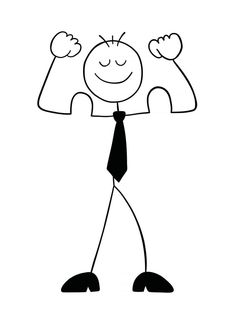 a black and white drawing of a person wearing a tie with his hands up in the air