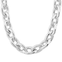 With its bold and edgy design, this chain necklace is sure to make a statement. Wear it alone or layered with other chains for that perfect amount of sparkle and charm. This necklace makes the perfect gift for trendy fashionistas and those who like a little edge to their look. The piece comes with a ".925" sterling silver quality stamp as a symbol of guaranteed product quality. Chic Metal Cable Chain Necklace, Trendy Chunky Chain Link Necklace, Chic Metal Chain Necklace With Cable Chain, Trendy Double Chain Link Necklace, Long Silver Chain Necklace, Silver Chain Bracelet With Chain Strap, Modern Link Necklace With Chain Strap, Modern Silver Chain Necklace With Link, Chic Silver Necklace With Chain