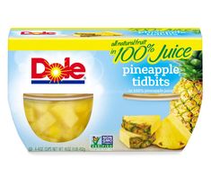 dole pineapple tidbits are packaged in a box and ready to be eaten