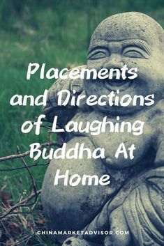 a buddha statue sitting in the grass with text that reads, placement and directions of laughing buddha