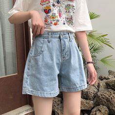 Product Title :High-Waist Denim ShortsProduct Measurements cm Size Waist Hips Thigh Total Length S 64 100 62 37 M 68 102 64 38 L 72 104 66 39 XL 76 106 68 40 S 25.2 39.4 24.4 14.6 M 26.8 40.2 25.2 15 L 28.3 40.9 26 15.4 XL 29.9 41.7 26.8 15.7 Product Details Material: Denim Color: Light Blue Sanrio Fashion, Y2k Aesthetic Fashion, Kawaii Shirts, Style Kawaii, Kawaii Dress, Blue Denim Shorts, High Waisted Shorts Denim, Kawaii Clothes, Short En Jean