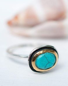 Howlite dyed Turquoise Ring ~ Sterling Silver 925 ~ MR041 - Maresia Jewelry Aqua Chalcedony Ring, Big Jewelry, Chalcedony Ring, Moonstone Stone, Turquoise Howlite, Labradorite Ring, Ring Sterling Silver, Sterling Ring, Gold Vermeil