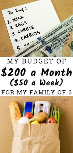 a bag full of groceries sitting on top of a table next to a pile of money