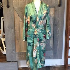 Reposhing This Item . Never Worn Fitted Spring Sleepwear For Home, Elegant Fitted Green Sleepwear, Boho Robes, White Nightgown, Silk Gifts, Hooded Robe, Satin Kimono, Peacock Print, Satin Short