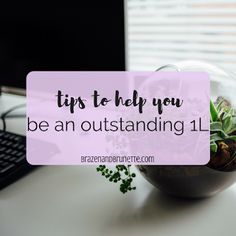 a desk with a computer, keyboard and plant on it that says tips to help you be an outstanding 11