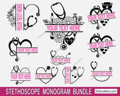 stethoscope monogram bundle with flowers, hearts and medical equipment on it