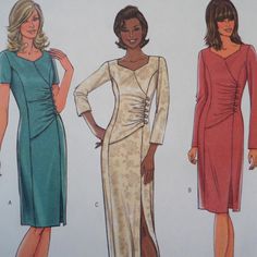 three women's dresses and one woman's dress are shown