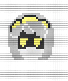 a cross stitch pattern with a dog's head in yellow and grey colors on a white background