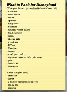 a list of things to pack for disneyland