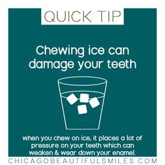 #Quicktip Chewing ice can damage your teeth!! Don't do it!  #food #tips #hygiene #teeth #dentalcare #dental #healthy #healthylifestyle #healthyeating #oralcare #dentist #health Dental Campaign, Dental Notes, Dental Post, Dentist Branding, Dental Advertising, Dental Cabinet