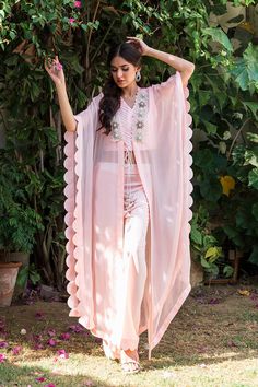 Experience Raya | Pakistani Designer Dress | Shireen Lakdawala Handwork Flower Design, Cape Suits Indian, Shurgs Designs Dress, Shrug Style Dresses Indian, Handwork Dress Design, Long Cape Dress Indian, Long Shrugs Outfit Indian, Karvachauth Dresses, Net Shrug Design