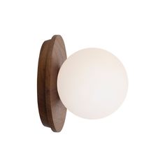 a light that is on the side of a wall mounted fixture with a white ball hanging from it