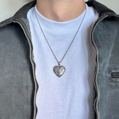 Y2k 2000s Vintage Silver Cute Heart Pendant Locket Chain Necklace These Chains Are Unisex! Brand New Men's Necklace Jewelry, Vintage Jewelry Men, Necklace For Guys, Men’s Locket, Locket For Men, Vintage Silver Heart Necklace As Gift, Boy Jewelry, Silver Vintage Heart Necklace As Gift, Necklace Men’s