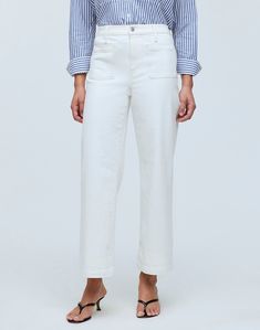 The Emmett Wide-Leg Jean in Tile White: Patch Pocket Edition White Patches, Pocket Edition, Denim Details, Pocket Jeans, Cinched Waist, Stretch Denim, Patch Pocket, Leg Jeans, Madewell