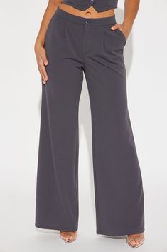 Available In Charcoal. Trouser Pant High Rise Button & Zip Closure Side Pockets Wide Leg Non Stretch 33" Inseam Pair With "Power Hour Vest Top" 95% Polyester 5% Spandex Imported | Power Hour Wide Leg Trouser in Charcoal size Small by Fashion Nova Power Hour, Jeans Jumpsuit, Matching Dresses, Vest Top, Trouser Pants, Powerful Women, Active Wear For Women, Clothes For Sale, Dresses For Sale