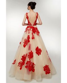 Buy Open Back Champagne Long Tulle Party Dress With Red Butterflies at affordable price online. Free shipping and pro custom service since 2009. Red A-line Gown For Party, Red A-line Tulle Dress, Red Tulle Dress For Gala, Red Tulle Evening Dress For Party, Red Tulle Evening Dress For Gala, Red Tulle Dress For Party Season, Red Summer Prom Gown, Red Evening Dress For Spring Gala, Red Evening Dress For Gala In Spring