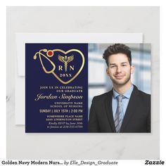 a doctor's graduation card with a gold heart and stethoscope on it