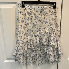 Brand New. Side Zip With Hook And Eye Closure. 100% Cotton. Machine Washable. Color Is Off White With Blue Floral Print, Sort Of "Cottage Core." Fit Is Like A Pencil Skirt With Ruffle Hem (3 Tier In The Front, 2 Tier In The Back). Slightly Shorter In Front (20"). Fully Lined. Great Find! Perfect For Spring And Summer. From A Smoke And Pet Free Home. Khaki Pencil Skirt, Country Jeans, Skirt With Ruffle Hem, Jean Pencil Skirt, Cotton Pencil Skirt, Navy Pencil Skirt, Red Pencil Skirt, Ralph Lauren Skirts, Stretch Pencil Skirt