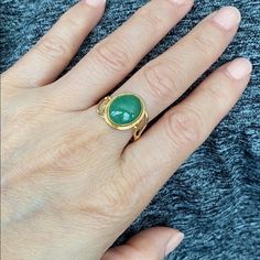 Description: 18k Yellow Gold Oval Jade Ring Item No.: R00309 Metal Type: 18k Gold Metal Color: Yellow Gold Type Of Stone: Jade Measurement: Size 7.25. Jade: 13 X 10 Mm. Center: 15 X 12 Mm Approximate Weight: 3.04 Gram(S) Brand New With Box Jade Ring, Women Ring, Types Of Stones, Ring Size 7, Metal Color, Womens Jewelry Rings, Types Of Metal, Women Rings, Gold Metal