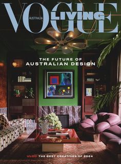 a living room filled with furniture and decor on the cover of a magazine's issue