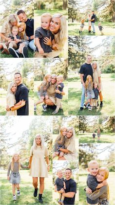 a collage of photos with people in the grass and one woman holding a child