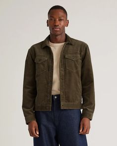 Organic Stretch Corduroy Trucker Jacket Fitted Cotton Utility Jacket With Patch Pockets, Fitted Cotton Utility Jacket With Welt Pockets, Fitted Cotton Utility Jacket With Flap Pockets, Relaxed Fit Corduroy Outerwear With Button Closure, Fitted Corduroy Outerwear With Pockets, Khaki Cotton Utility Jacket With Corduroy Collar, Relaxed Fit Corduroy Outerwear With Patch Pockets, Khaki Utility Jacket With Corduroy Collar, Corduroy Outerwear With Patch Pockets And Relaxed Fit