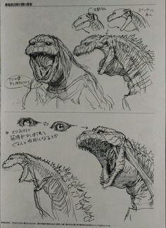 two drawings of dinosaurs with their mouths open