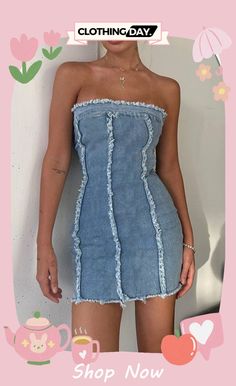 Blue Sexy Casual Solid Patchwork Backless Strapless Sleeveless Skinny Denim Dresses Denim Dresses Online, Denim Dresses, Wholesale Fashion, Women's Fashion Dresses, Denim Dress, Dresses Online, Buy Now, Fashion Dresses, Dresses