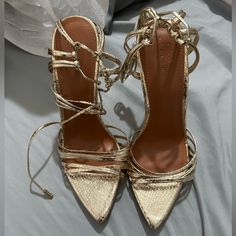 Asos Gold Strappy Heel; Never Worn; Us 7 Uk 5 Eu 38 Snakes, Gold Strappy Heels, Gold Snake, Shoes Women Heels, Shoes Heels, High Heels, Asos, Women Shoes, Heels