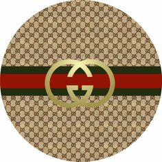 a gucci logo on a brown and green circle with red stripe around the center