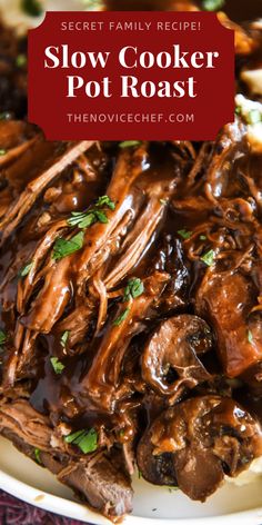 slow cooker beef pot roast recipe on a plate