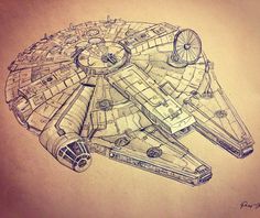 a drawing of a star wars millennium falcon