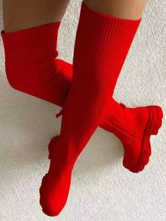 Ribbed Patchwork Zipper Design Thigh High Boots #ThighHighBoots#RibbedBoots#ZipperBoots#PatchworkBoots#FashionFootwear#FallBoots#WinterBoots#StatementShoes#TrendyShoes#WomenShoes#FootwearFashion#SexyBoots#HighHeelBoots#Fashionista#OOTD#FashionBlogger#StyleInspiration Red Thigh High Boots, Heals Shoes, Women's Over The Knee Boots, How To Stretch Boots, Womens Knee High Boots, Round Toe Heels, Eye Contact, Knit Stitch, Thick Heels