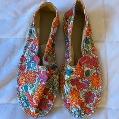 Never Worn Super Cute Floral Slip On Shoes Multicolor Round Toe Espadrilles With Rubber Sole, Multicolor Spring Slip-on Espadrilles, Multicolor Flat Espadrilles, Multicolor Closed Toe Espadrilles For Spring, Multicolor Round Toe Espadrilles For Spring, Casual Multicolor Espadrilles, Casual Multicolor Espadrilles For Spring, Shoes Color, On Shoes