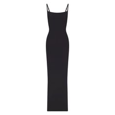 Everything you love about our signature Fits Everybody collection, now in an ultra-flattering dress. This double-lined silhouette is made to hug your body and offer a snatched, smoothed look. Fits true to size. | SKIMS Long Slip Dress | Black | Medium | Fits Everybody Slip Dress Black, Long Slip Dress, Long Slip, Form Fitting Dress, Bodycon Maxi Dresses, Lounge Dress, Silk Slip Dress, Flattering Dresses, Basic Dress