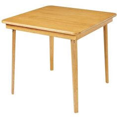 a square wooden table with one leg bent down and the other end turned slightly to the side