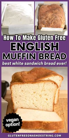 a loaf of white bread with a spongy texture with a few slices cut away and laying down on a cutting board Gluten Free English Muffins, English Muffin Bread, Gluten Free Lunch, Dairy Free Options, English Muffin, Sandwich Bread