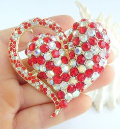 Material: Alloy, Austrian Crystal. Colour: Gold-Tone Red. The size of the brooch: 7.0cm (2.76 inch) Length by 7.0cm (2.76 inch) Width. Wrapping: Come with extra stones in case a replacement is needed in the future, and a gift box. If you need assistance please contact us. Have a hook on the back, it can be used as a pendant. Match For: Clothing/Bag/Hat/shawl. Weight: 50g  This is a brooch of high quality and craftsmanship, which can be used to decorate clothes, hats, bags, scarves, etc. Buyers w Owl Brooch, Sweet Hearts, Heart Pin, Heart Keychain, Heart Brooch, Pin Pendant, Rhinestone Bridal, Crystal Brooch, Austrian Crystal